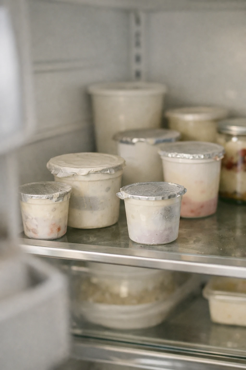Refrigerator shelf with older items placed at front