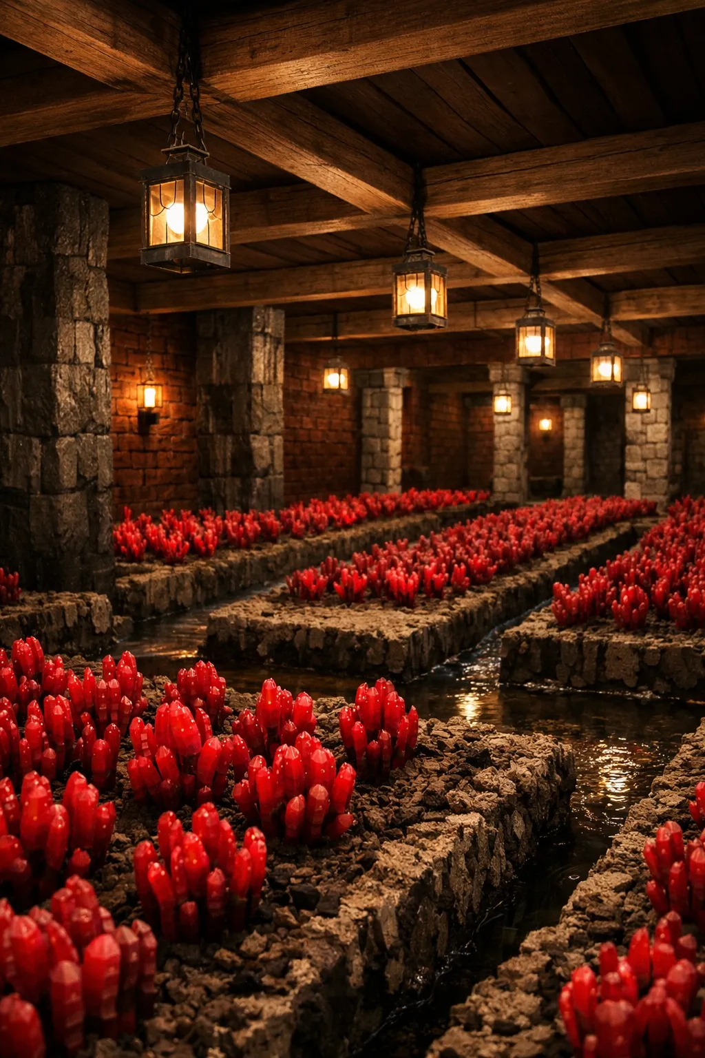 underground nether wart farm with soul sand rows