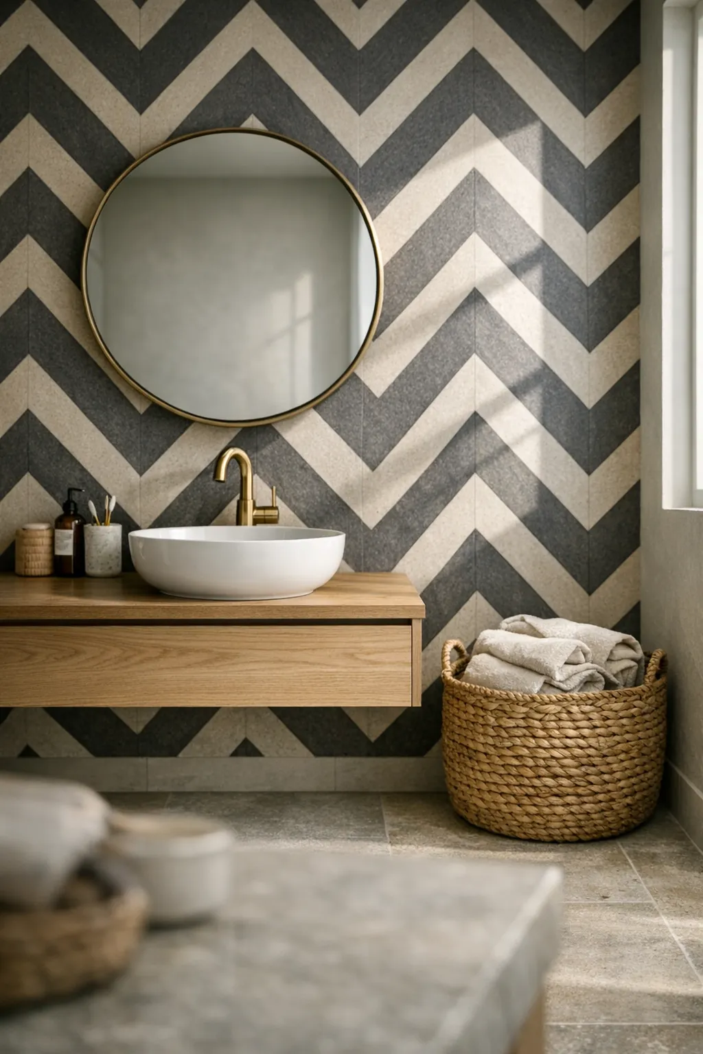 m featuring bold chevron wallpaper pattern