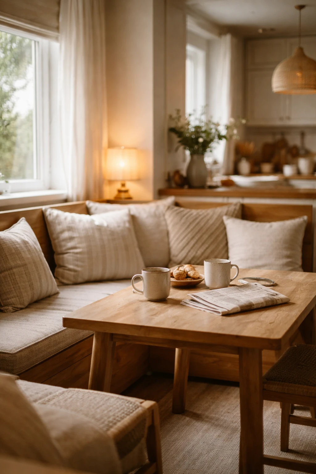 Cozy Italian kitchen breakfast nook with bench seating